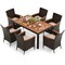 7-Piece Outdoor Rattan Dining Set with Acacia Wood Table and Cushioned Chairs for Patio Garden